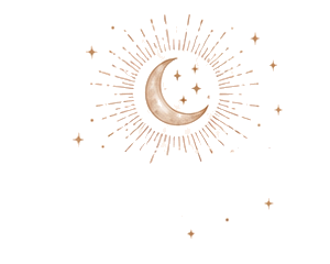 A floating crescent moon surrounded by delicate celestial rays